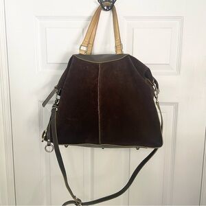 Asia Bellucci Brown Suede and Leather Convertible Crossbody Shoulder Bag Purse